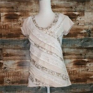 🌟 3 for $15 Deal! 🌟White House Black Market sequin lace ruffle top S